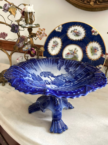 RESERVED - SANDEEALICEE - Live 7/7 Antique Victoria Ware Flow Blue Pedestal Compote | Ironstone Tazza, England Circa 1900-1925