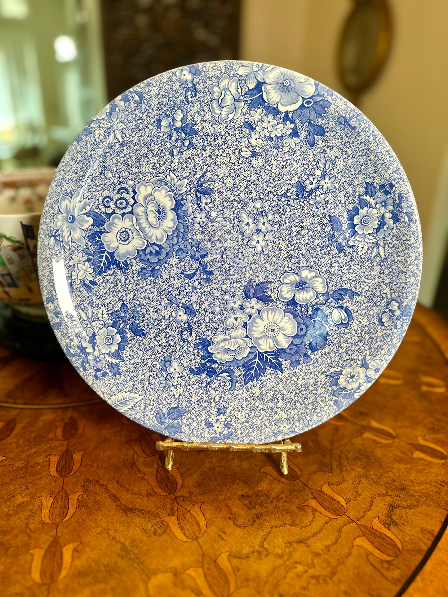 Vintage Spode Blue Room Collection “Primula” Round Platter | 13” Blue Transferware Serving Platter