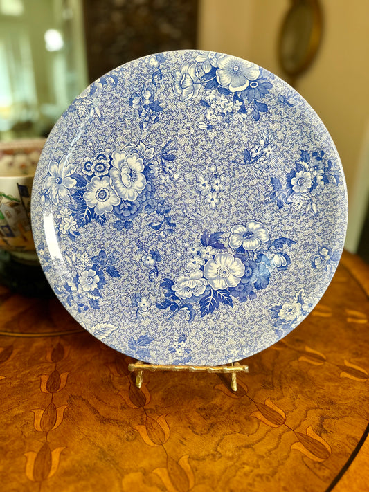 Vintage Spode Blue Room Collection “Primula” Round Platter | 13” Blue Transferware Serving Platter