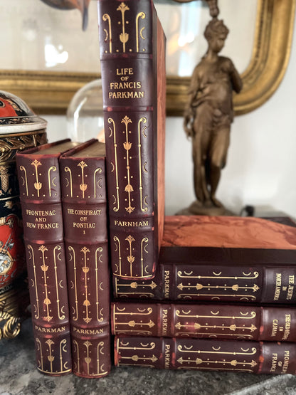 Handsome Antique Set Of 6 Full Leather Marbled/Gilded Edge Books - Author Frances Parkman Circa 1901