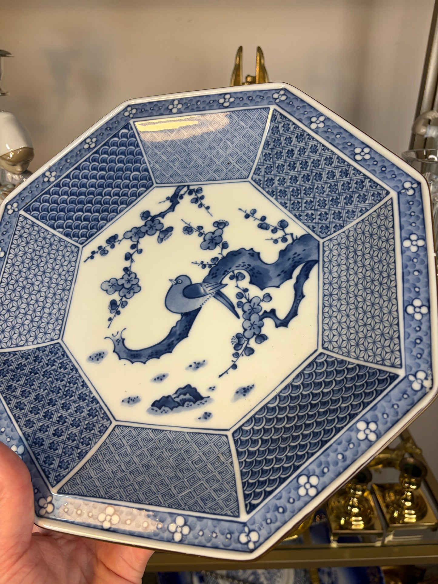 Beautiful Tiffany & Co. blue and white octagon bird platter!
