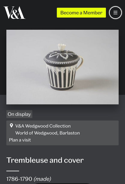 EXQUISITE RARE 18th Century Wedgwood Black Basalt Jasper Dip Trembleuse, 4"