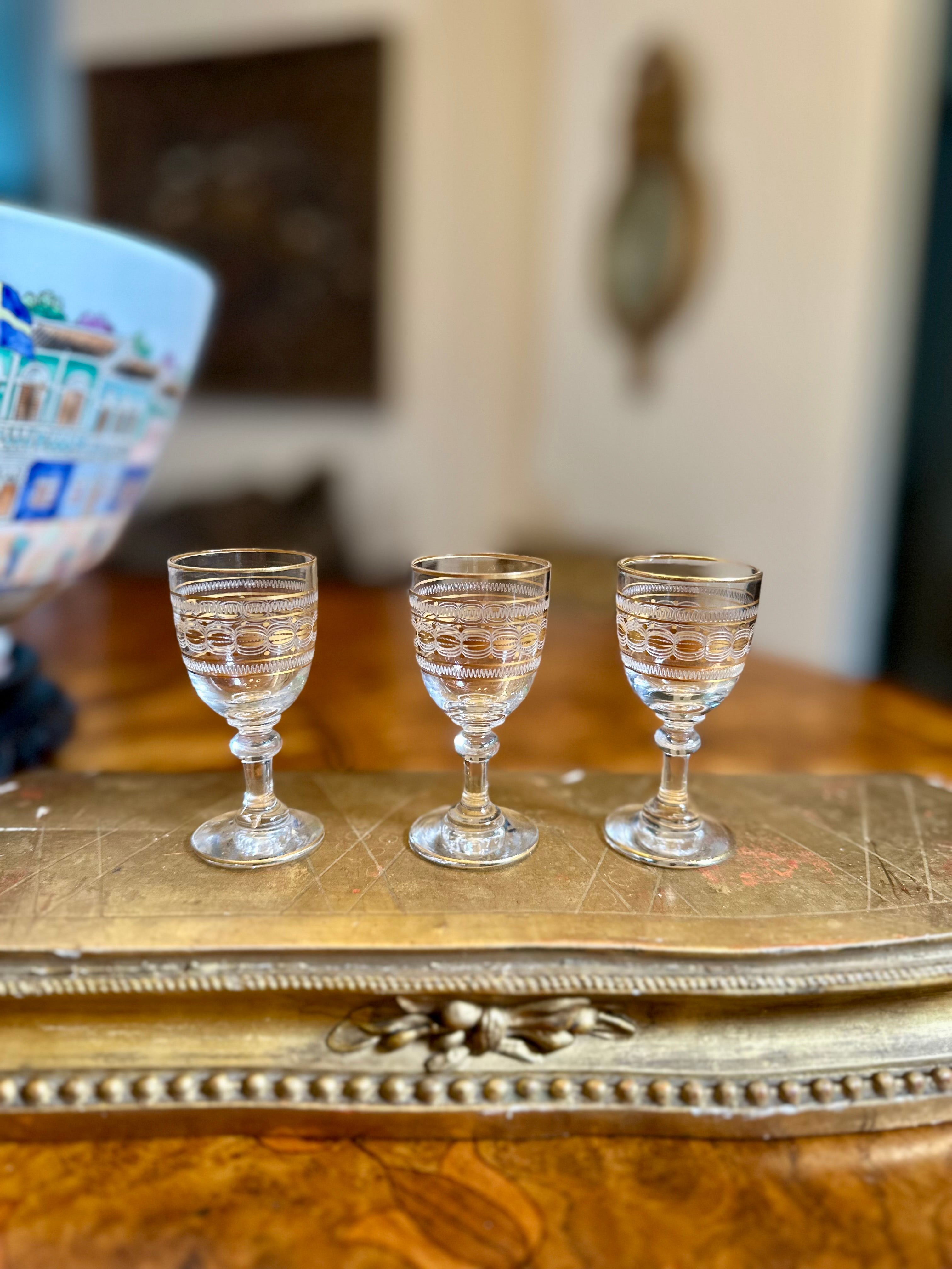 Antique St Louis Crystal French Cordial Glasses, Set of 3
