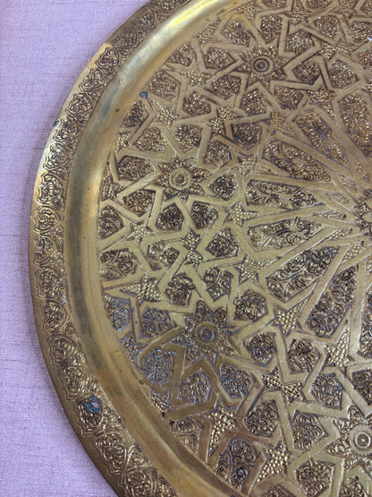 Gorgeous large ornate etched brass tray!