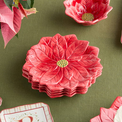 Winter Blooms Red Poinsettia 9"D Dessert Plate
