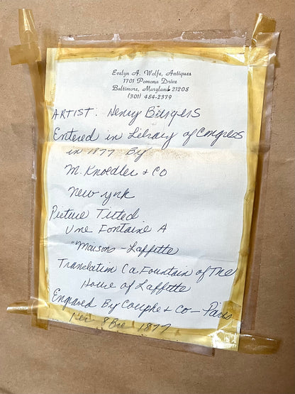 Une Fontaine à Maisons-Laffitte — 1877 Signed French Photogravure Engraving