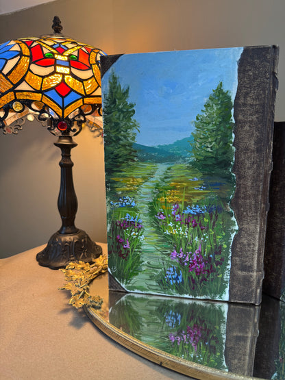 Original art hand made, hand painted leather bound journal 13x8.5”
