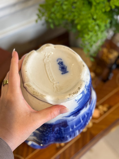 RESERVED - MOLLIEORRBRITTON - Antique ROYAL DOULTON "MADRAS" English Blue & White Transferware Wash Pitcher | Chinoiserie Ewer | 14”