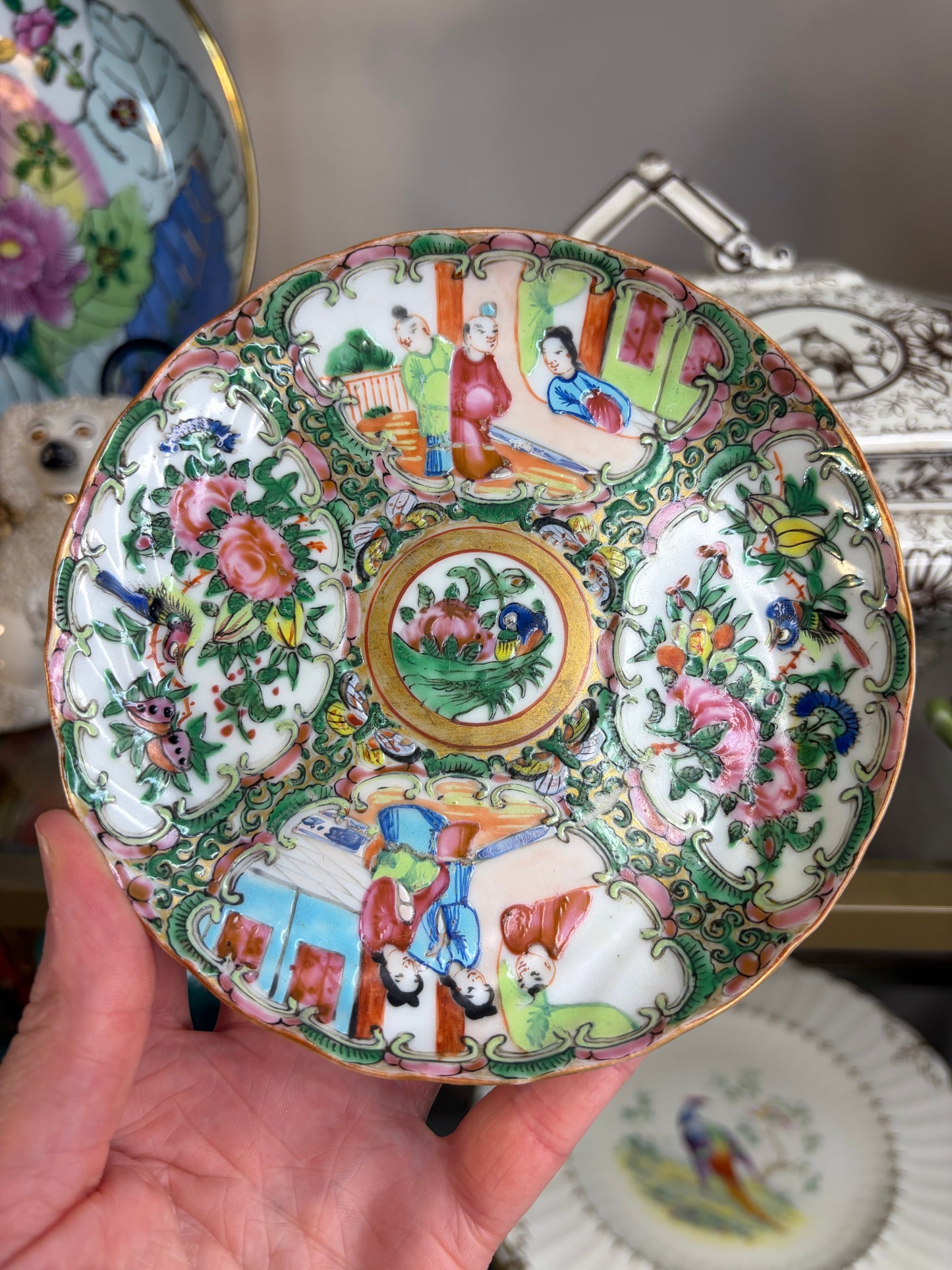 Reserved! Antique Famille Rose scalloped small plate!