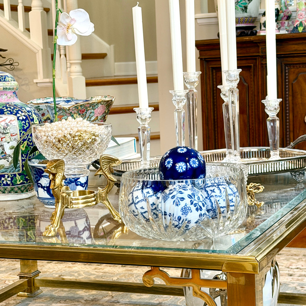 Gorgeous vintage Crystal centerpiece bowl .