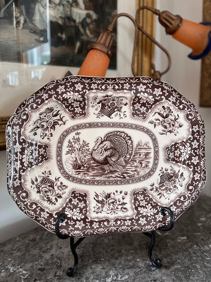 Spode 12.5” x 16” Brown Transferware Turkey Platter