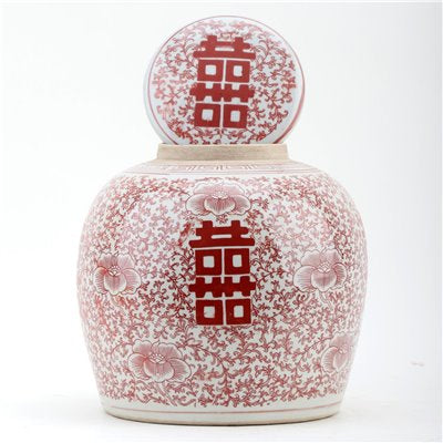Danny’s Fine Porcelain Red Double Happiness Ginger Jar, 9”
