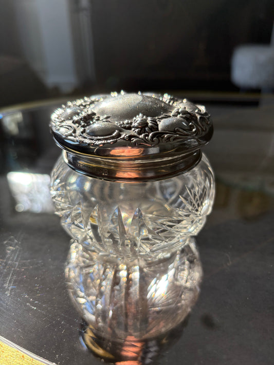 Sterling topped cut crystal Vanity Jar