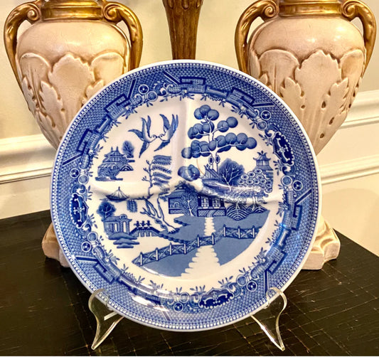 Vintage Blue Willow heavy divided dinner plate
