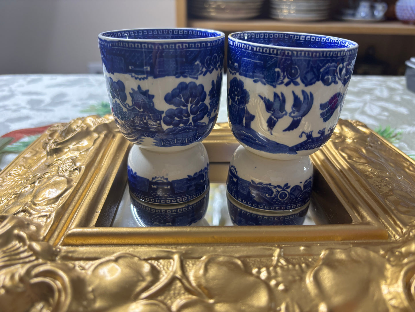 Lovely Blue Willow egg cups pair!