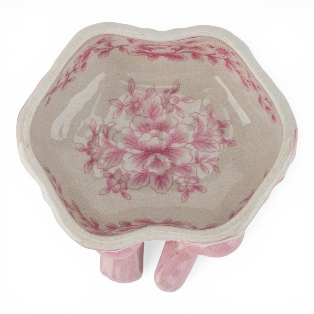 Danny's Fine Porcelain - Pink Floral Porcelain Monkey Figure Bowl – 6”L x 6”W x 8.5”H