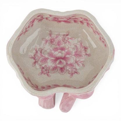 Danny's Fine Porcelain - Pink Floral Porcelain Monkey Figure Bowl – 6”L x 6”W x 8.5”H