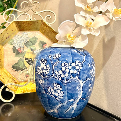 Vintage Blue & White Cherry Blossom Ginger Jar,