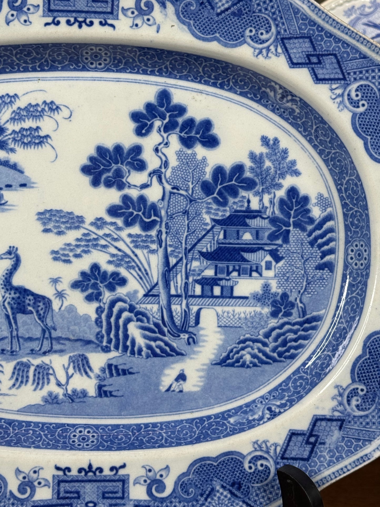 Minton “Camel and Giraffe” Blue & White Transferware Meat Dish / Platter | c.1815 | 13” L × 10” W | #DA4597