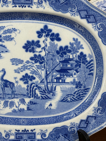 Minton “Camel and Giraffe” Blue & White Transferware Meat Dish / Platter | c.1815 | 13” L × 10” W | #DA4597