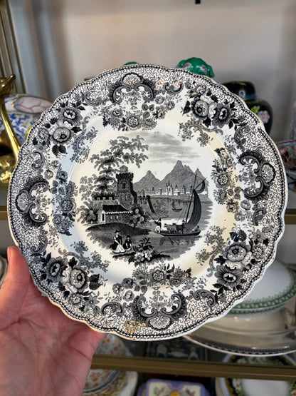 Antique black and white transferware plate!