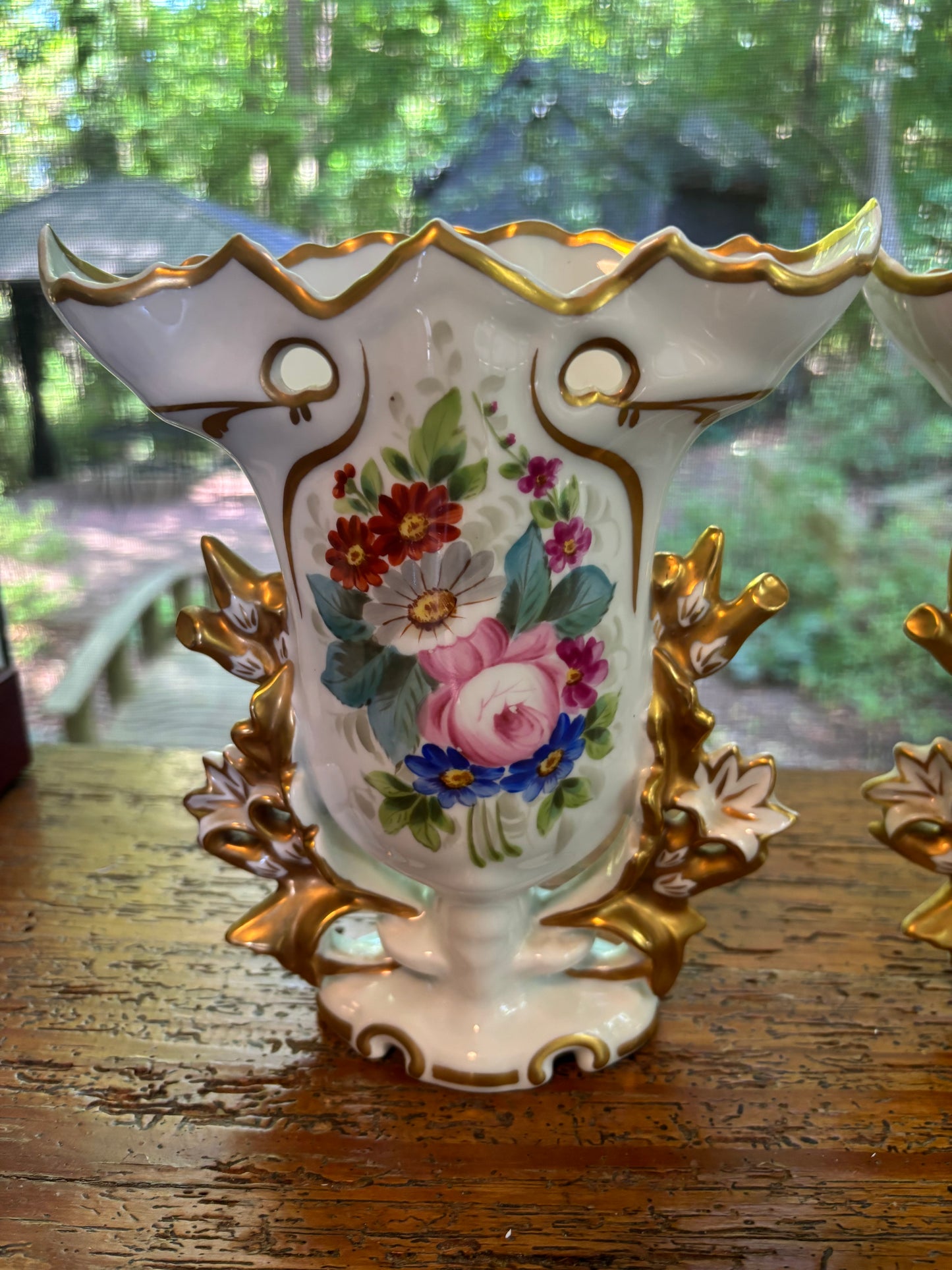 Lovely Vista Alegre floral and gold vases pair!