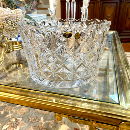 Sparkling vintage scalloped large designer Bohemian crystal centerpiece bowl.