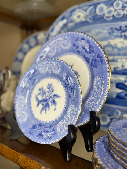 RESERVED - RARE Spode “Camilla” Bone China Blue & White Dinnerware Set – Scalloped Edge with Gilt Trim, Copeland’s China (10 Pieces)