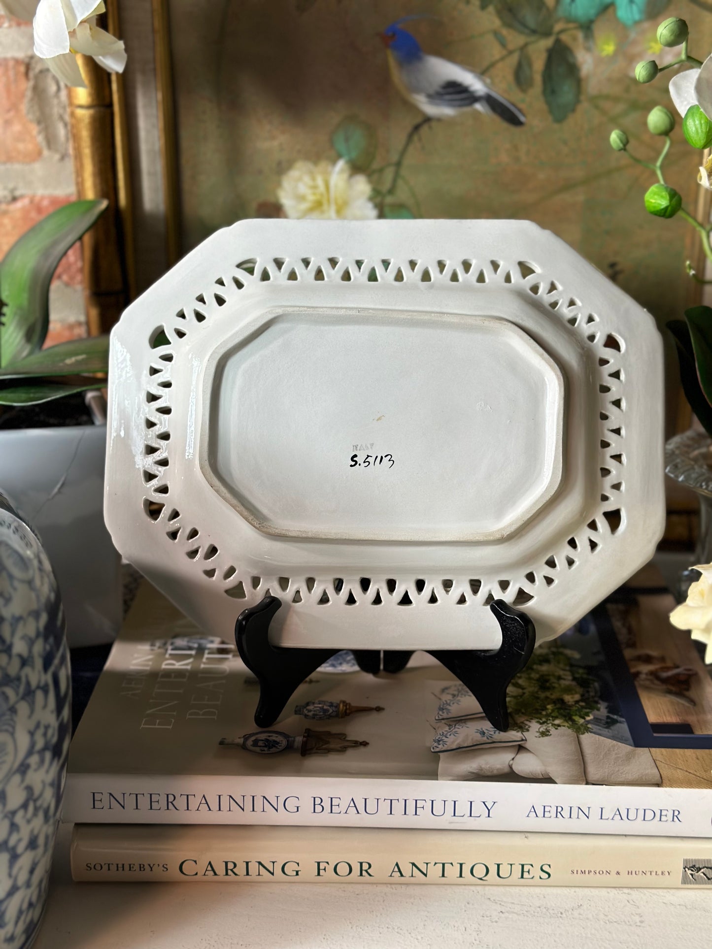 Vintage Black & White Reticulated Platter, Made In Italy, 10x8" - Pristine!