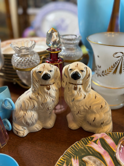Antique Staffordshire White Copper Lustre Dog Pair | 5.5” Tall | England