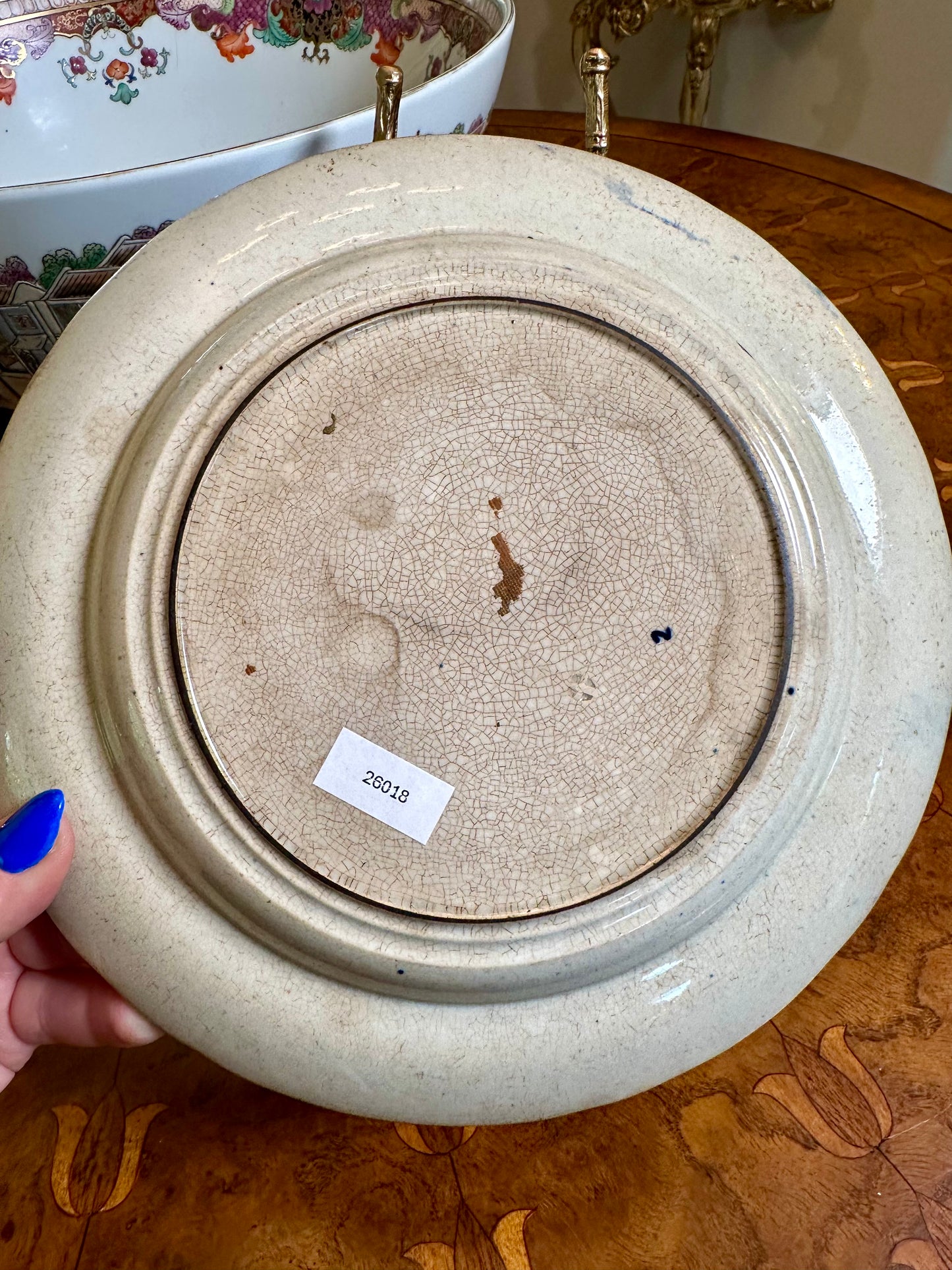 Antique Flow Blue Staffordshire Hunt Scene Plate English Transferware, Early 19th Century (circa 1820–1830s)