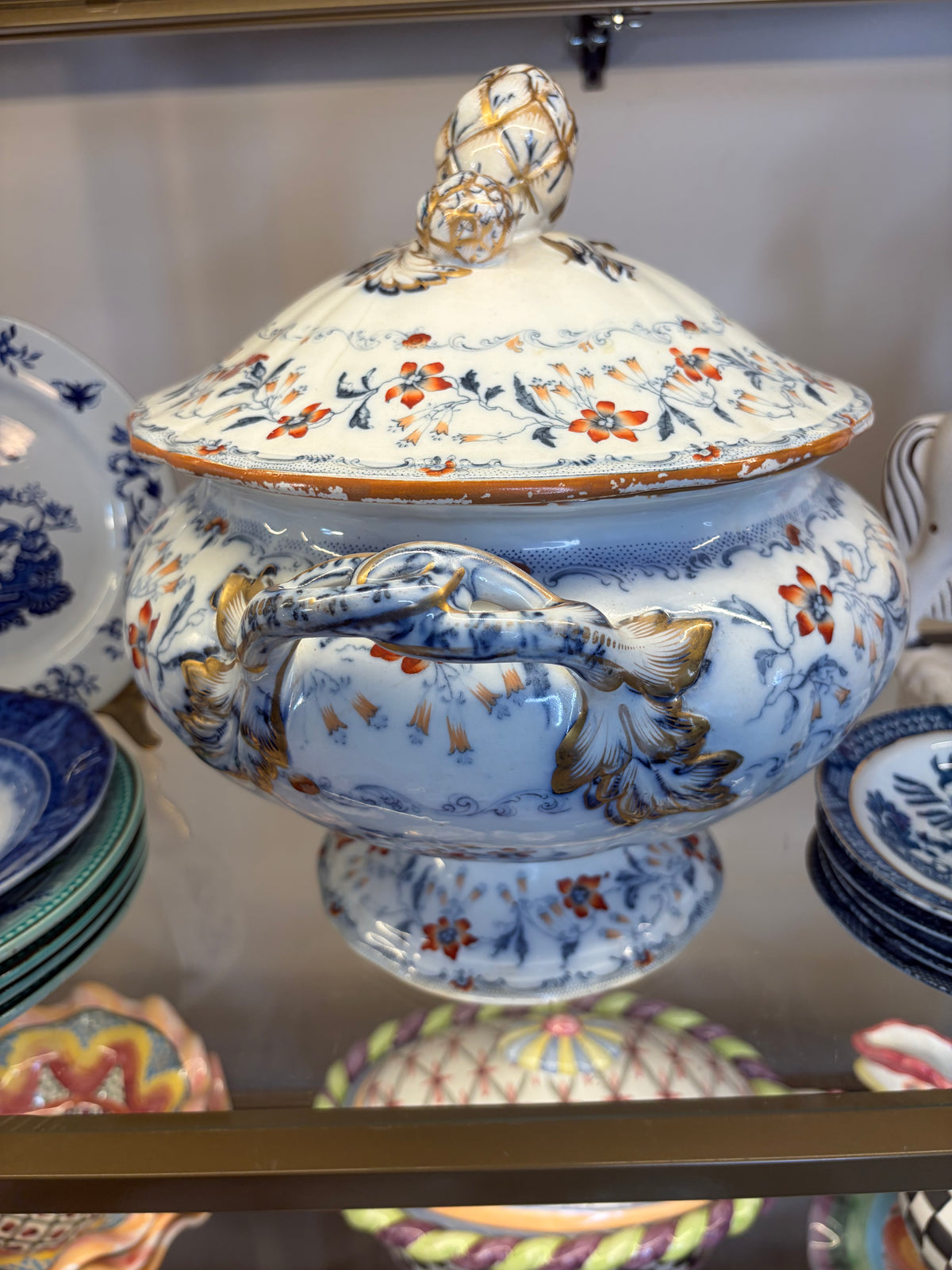 Stunning antique Minton Fuchsia lidded large tureen!