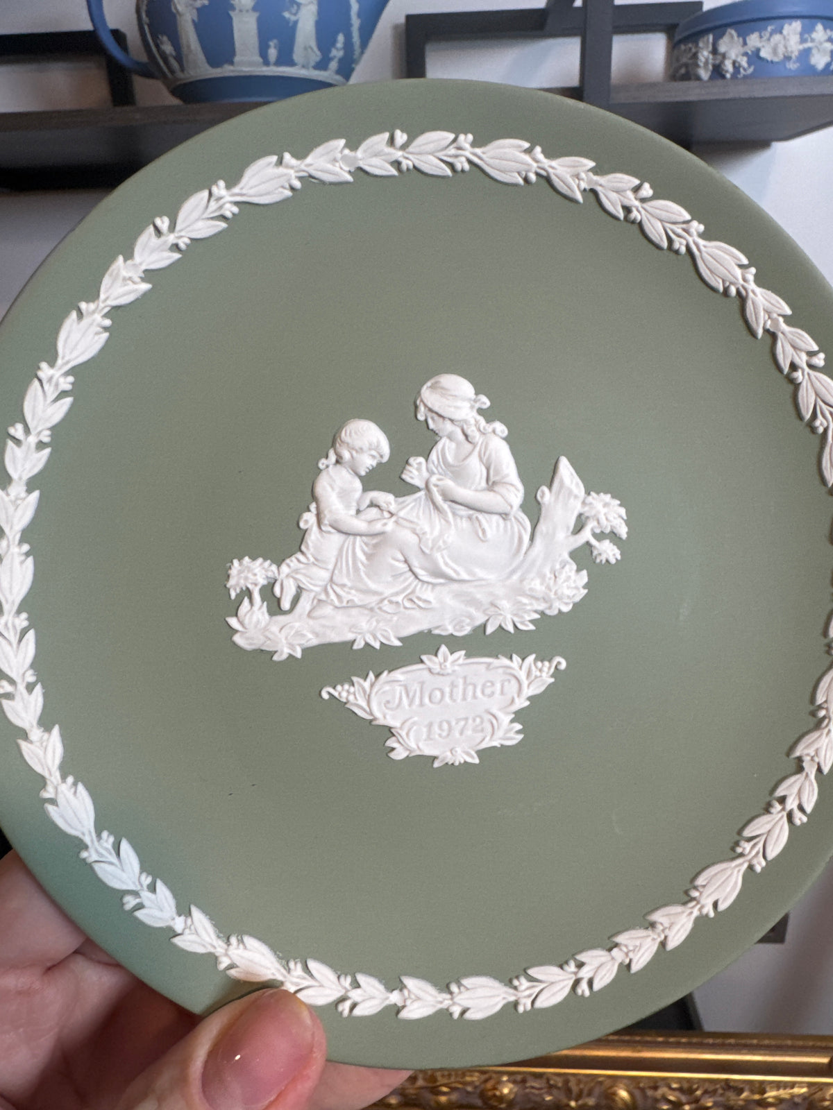 Wedgwood sage green Mother plate 1972