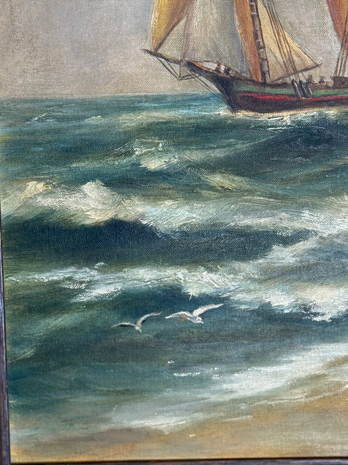 Vintage Coastal Seascape Oil Painting | Signed | 31.5” x 23.5” Framed