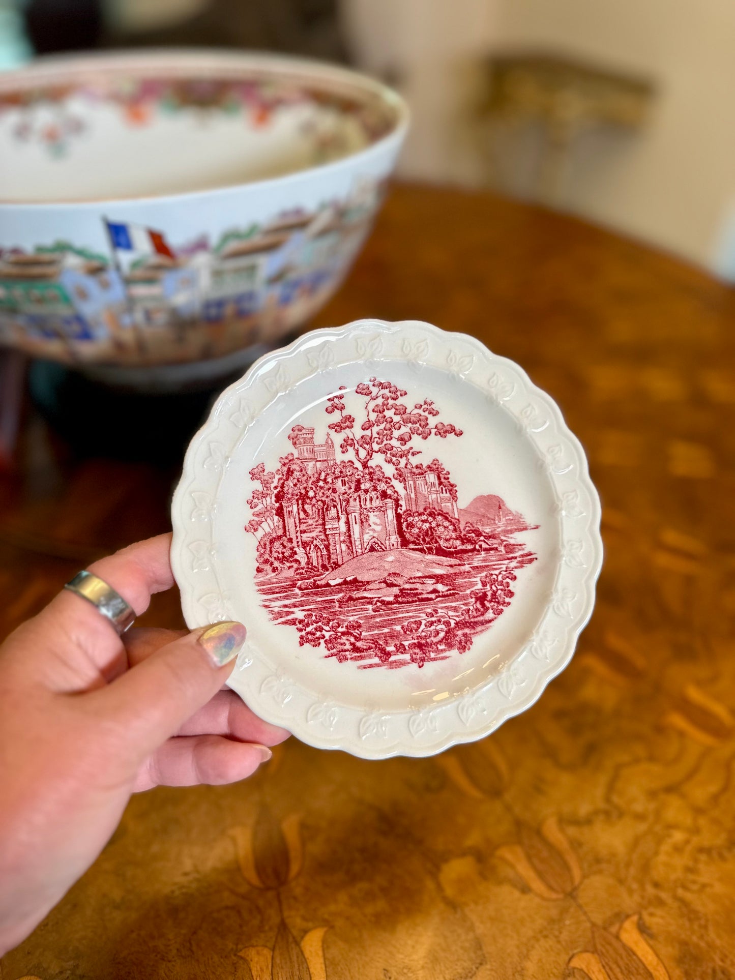 Vintage Taylor, Smith & Taylor Red Transferware Castle Plate | 7.5”