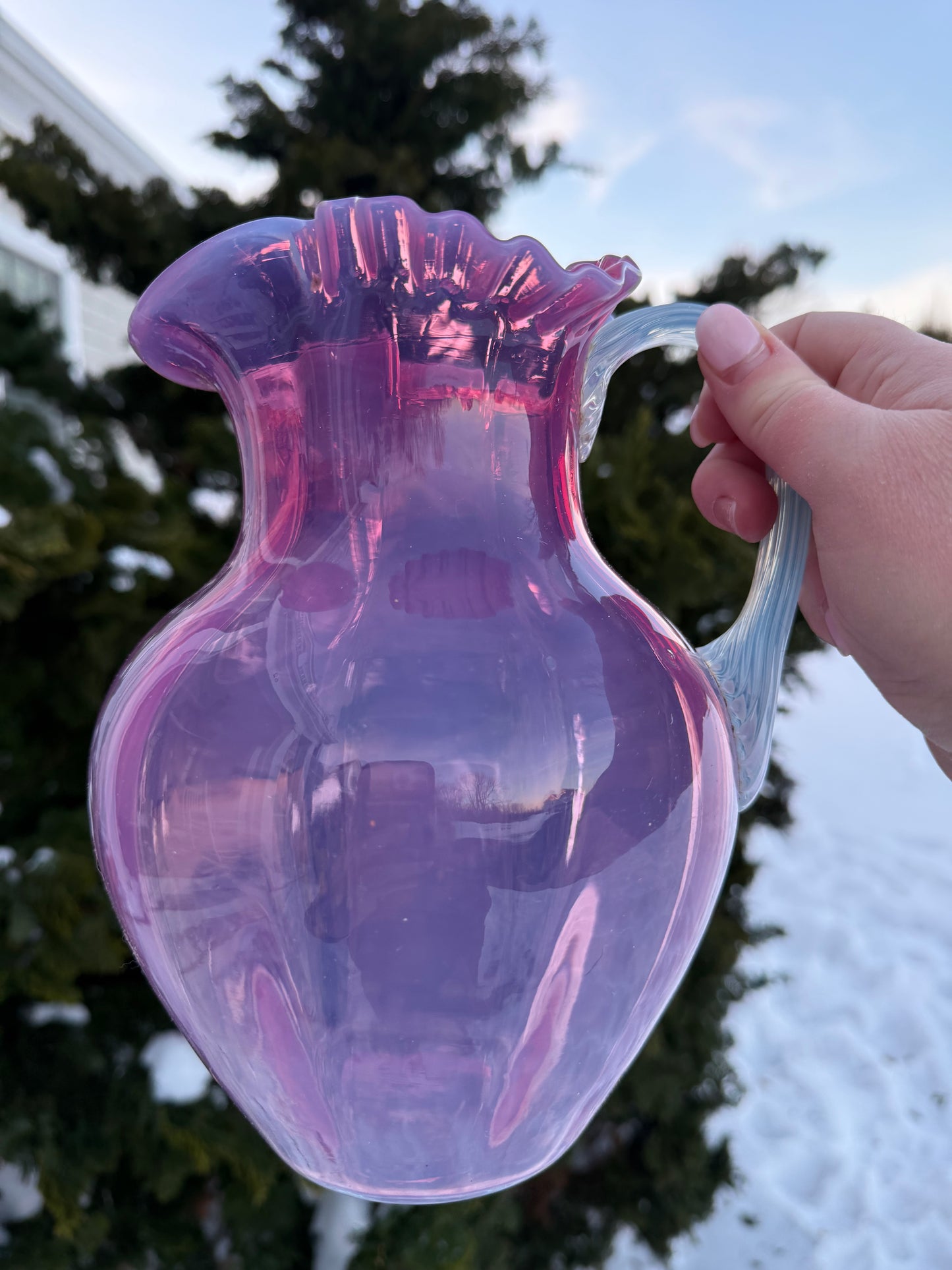 Vintage Pink Blown Glass Large Pitcher