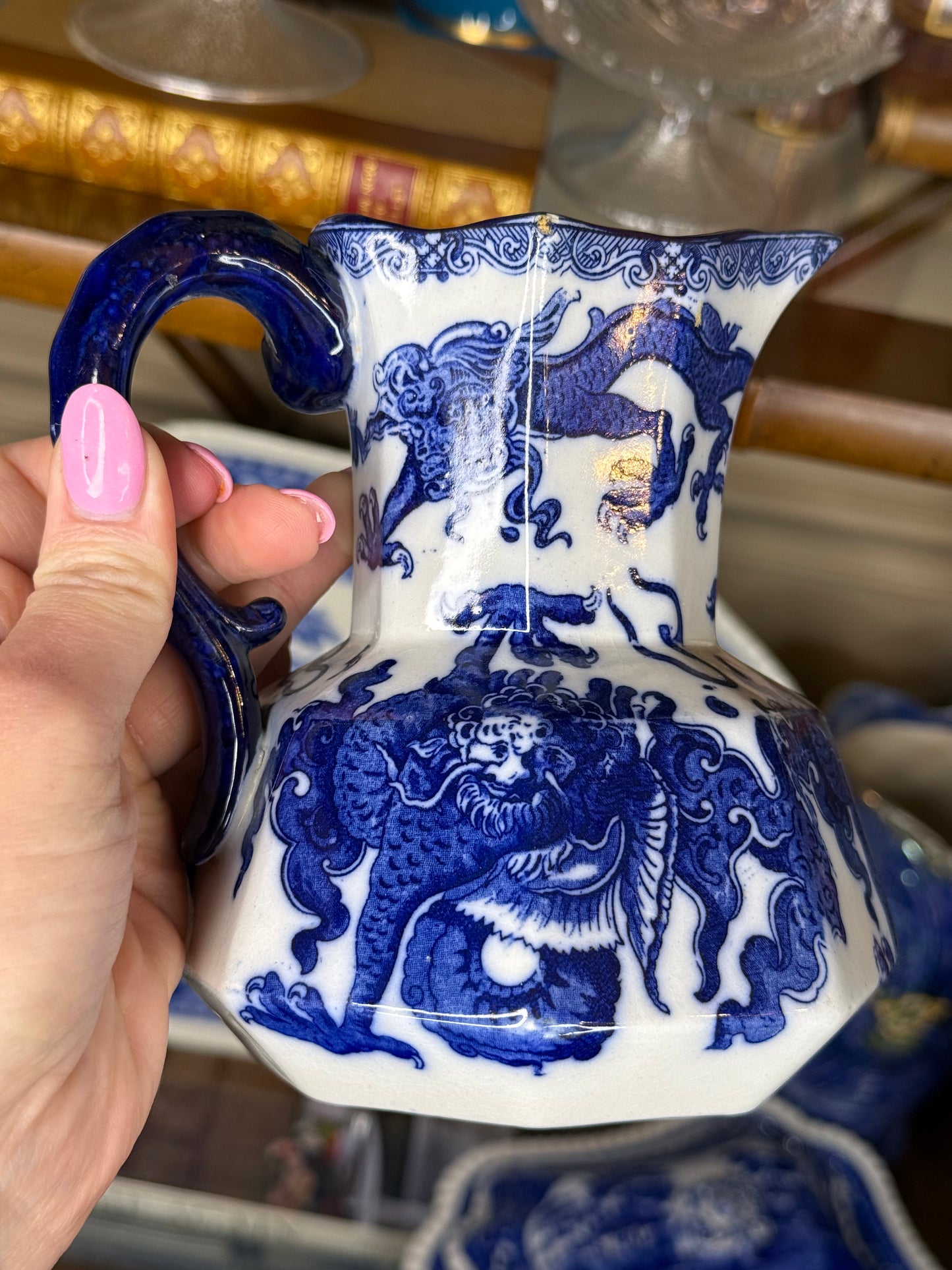Antique Royal Doulton Oyama Blue & White Hydra Jug | Circa 1910 | 6" Tall | #DA4511