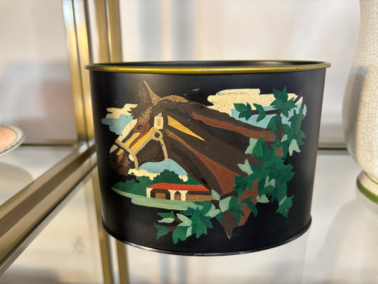 Vintage handpainted tole horse cachepot!