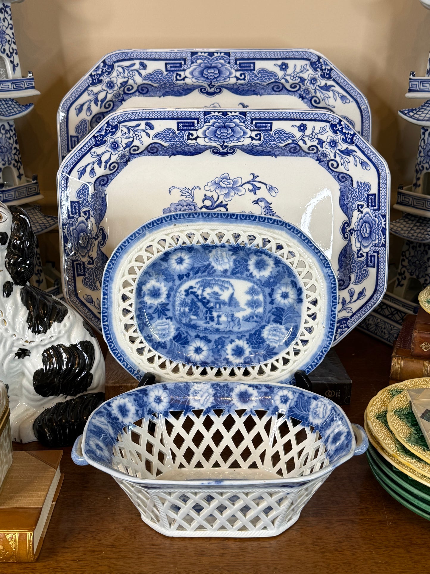 Antique Pearlware Blue & White Pierced Basket and Stand | c.1820 | Style DA4390