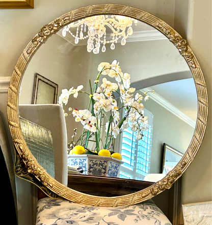 Older Vintage gold gild now & tassel round Mirror 30.5 in Chicagoland pu
