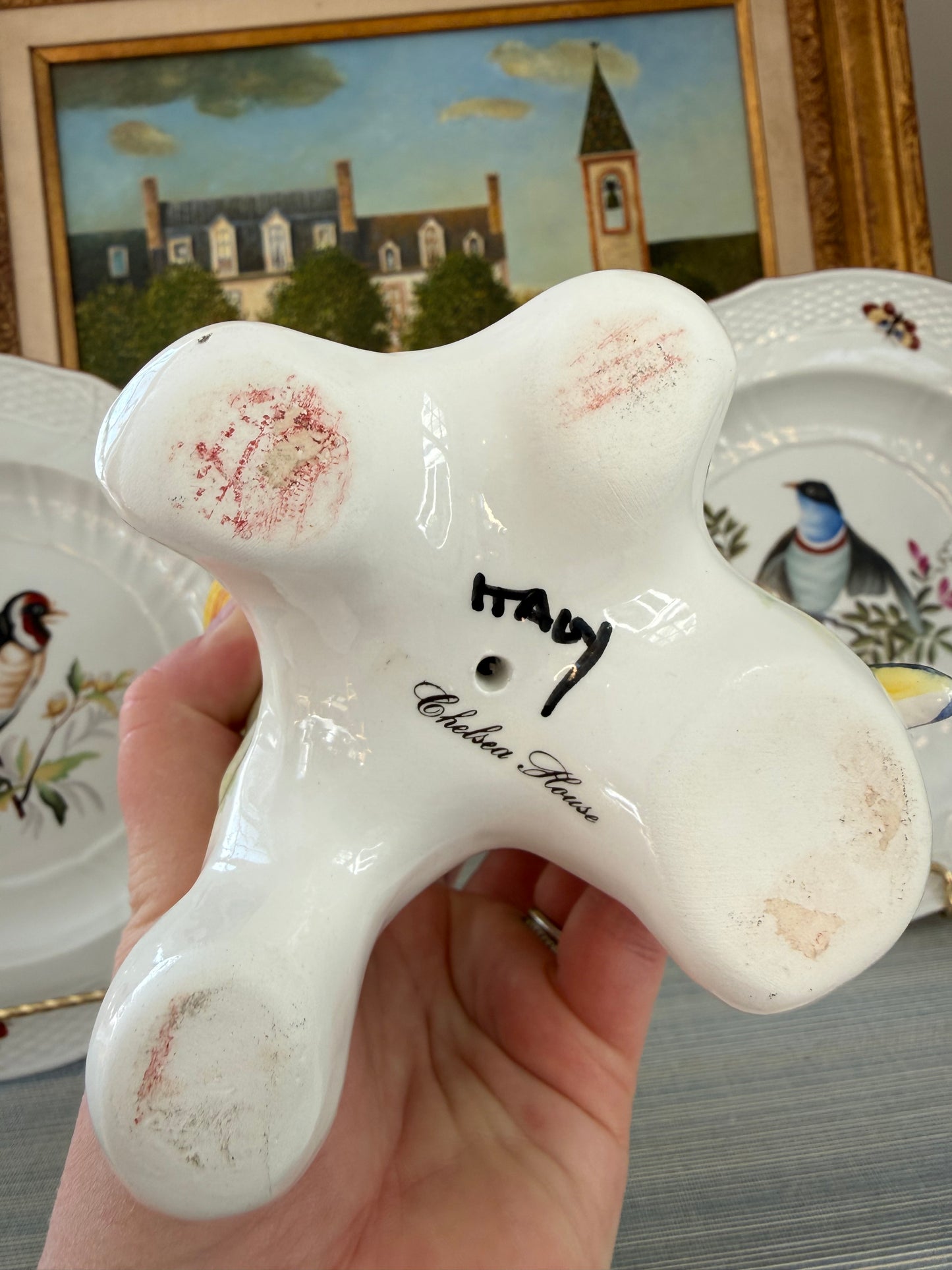 Vintage Chelsea House Italian Porcelain Hand Painted 9” Bird with Cherries