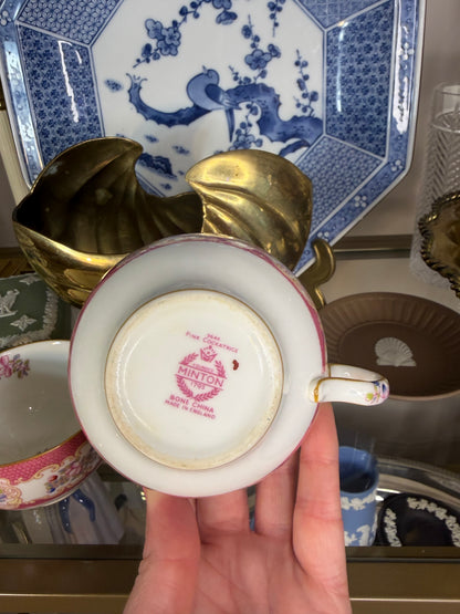 Minton Pink Cockatrice teacups pair!