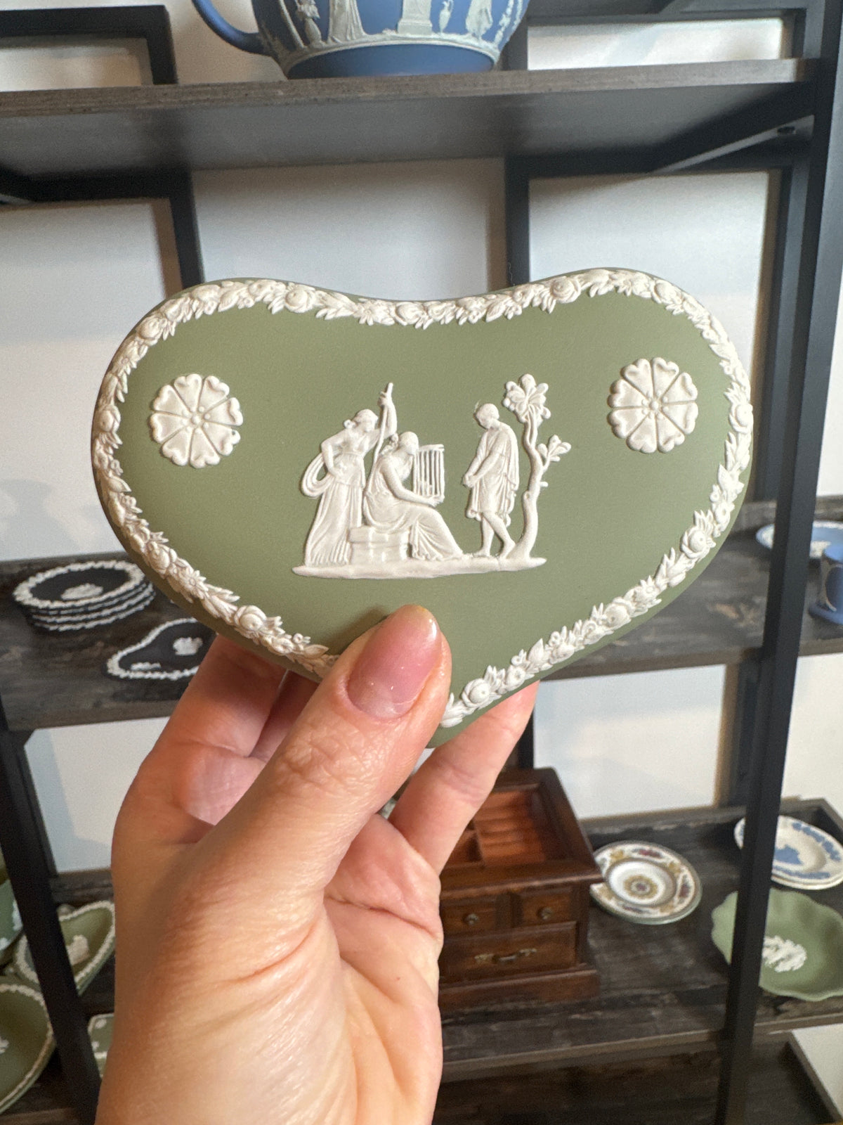 Wedgwood sage green heart shape box