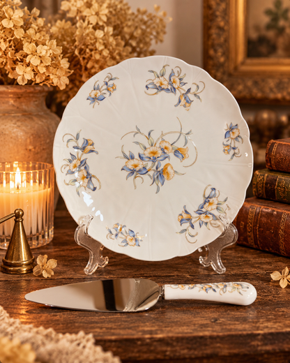 Vintage Aynsley Just Orchids Bone China Cake Plate and Server Set Made in England