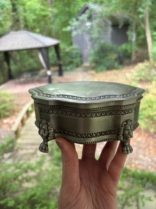 Reserved! Pewter dressser box with lion claw feet!
