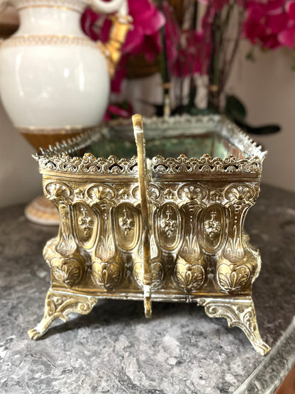 Live 06/22 Antique French Brass Jardinière Cachepot with Copper Liner