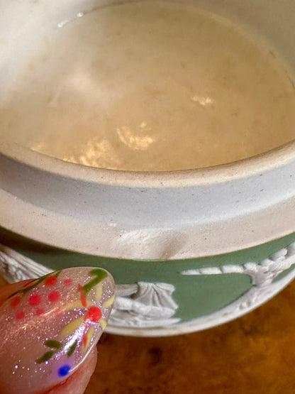 19th Century Antique Wedgwood Jasper Dip "Pomade" Lidded Box in Sage Green