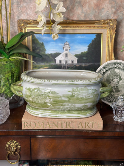 Danny's Fine Porcelain: 19Lx8.5Wx7H- Oval Centerpiece Basin - Green Scene