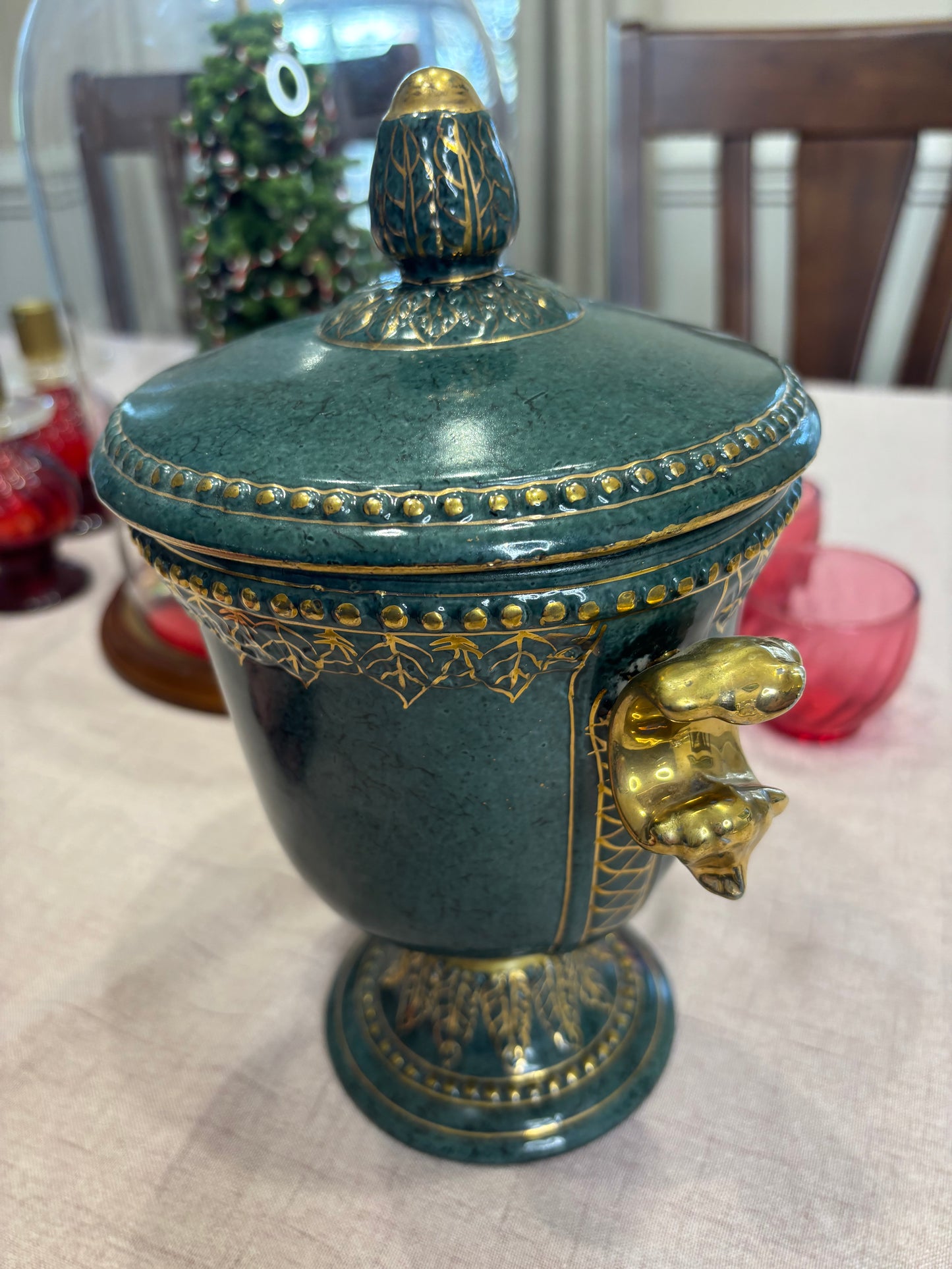 Decorative Green and Gold lidded jar!