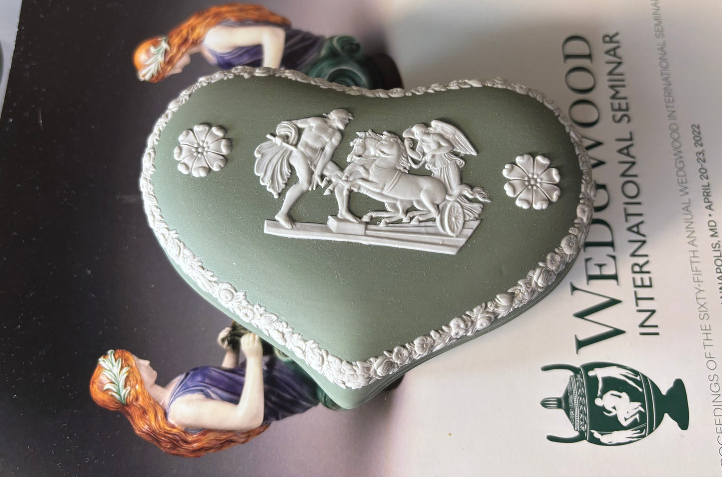 Wedgwood Jasperware Green large heart trinket box!